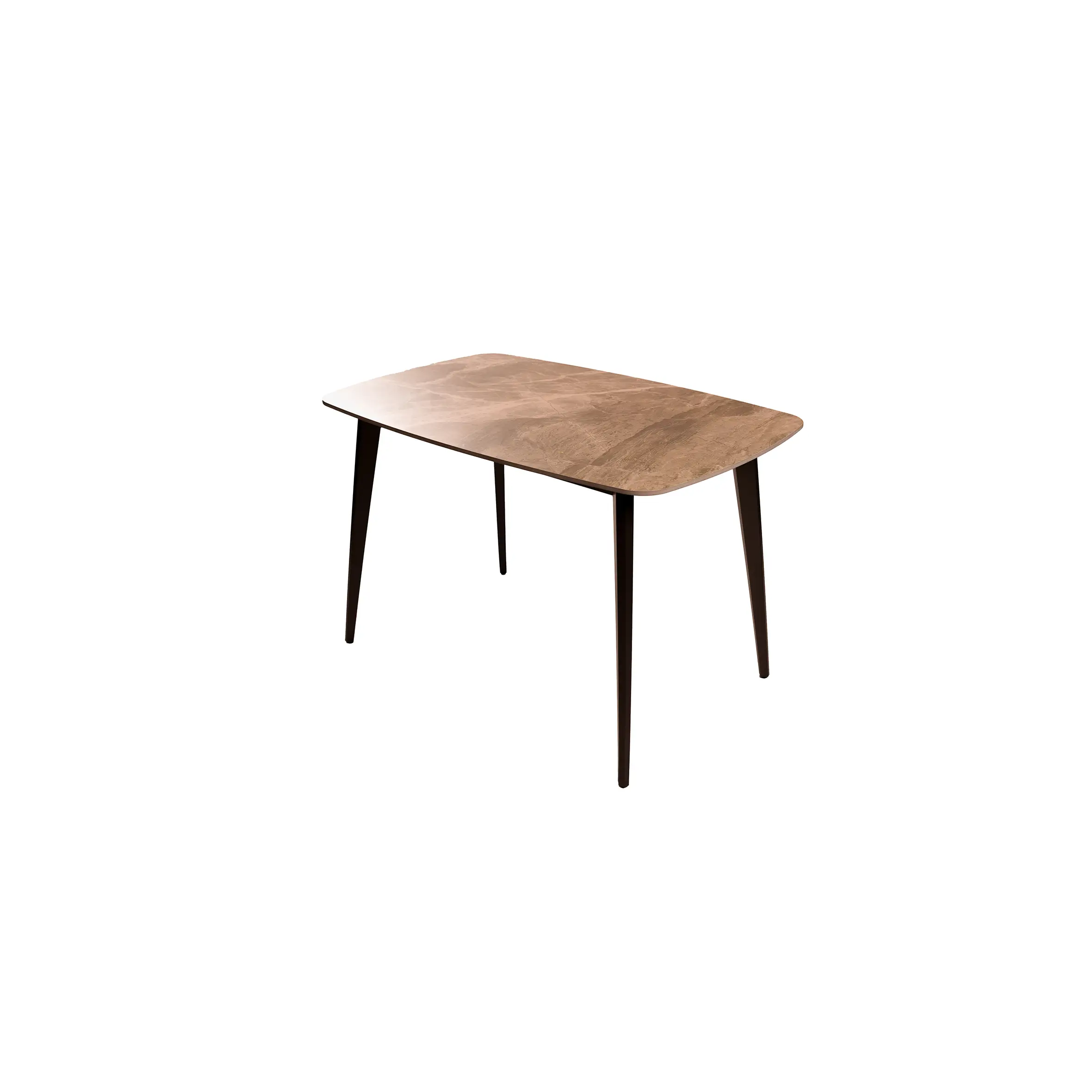 A modern, minimalist cafeteria with light wood tables and green chairs on a tiled floor. Soft lighting and spacious windows create an inviting atmosphere.