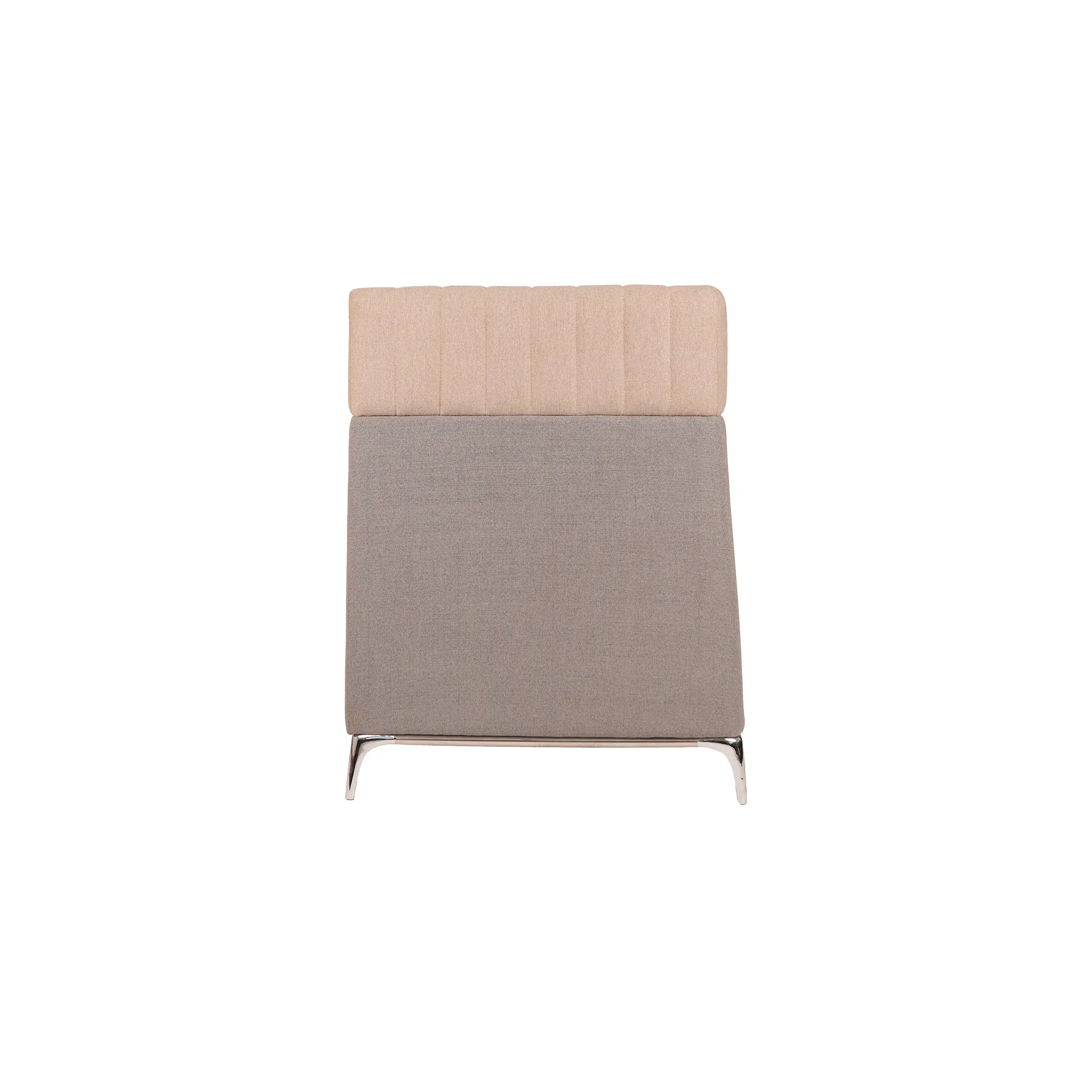 Elegant two-seater sofa with high backrest in beige and taupe tones, set in a modern office with glass-walled meeting rooms and soft lighting.