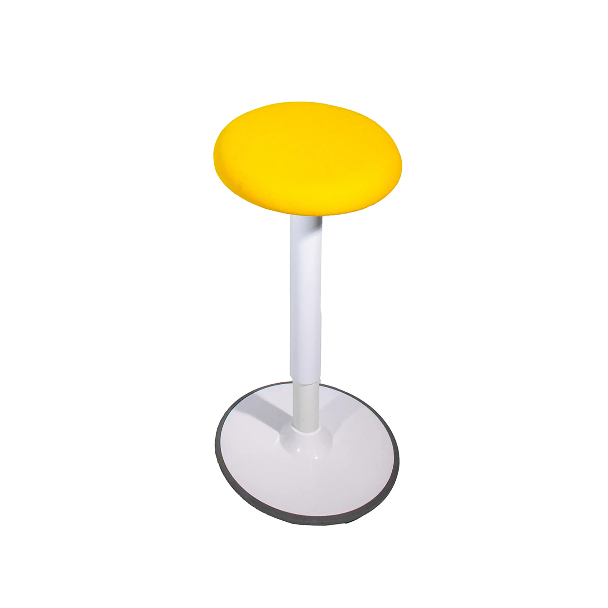 A modern stool with a bright yellow round seat and a sleek white base. The design is contemporary and minimalistic, creating a cheerful and stylish tone.