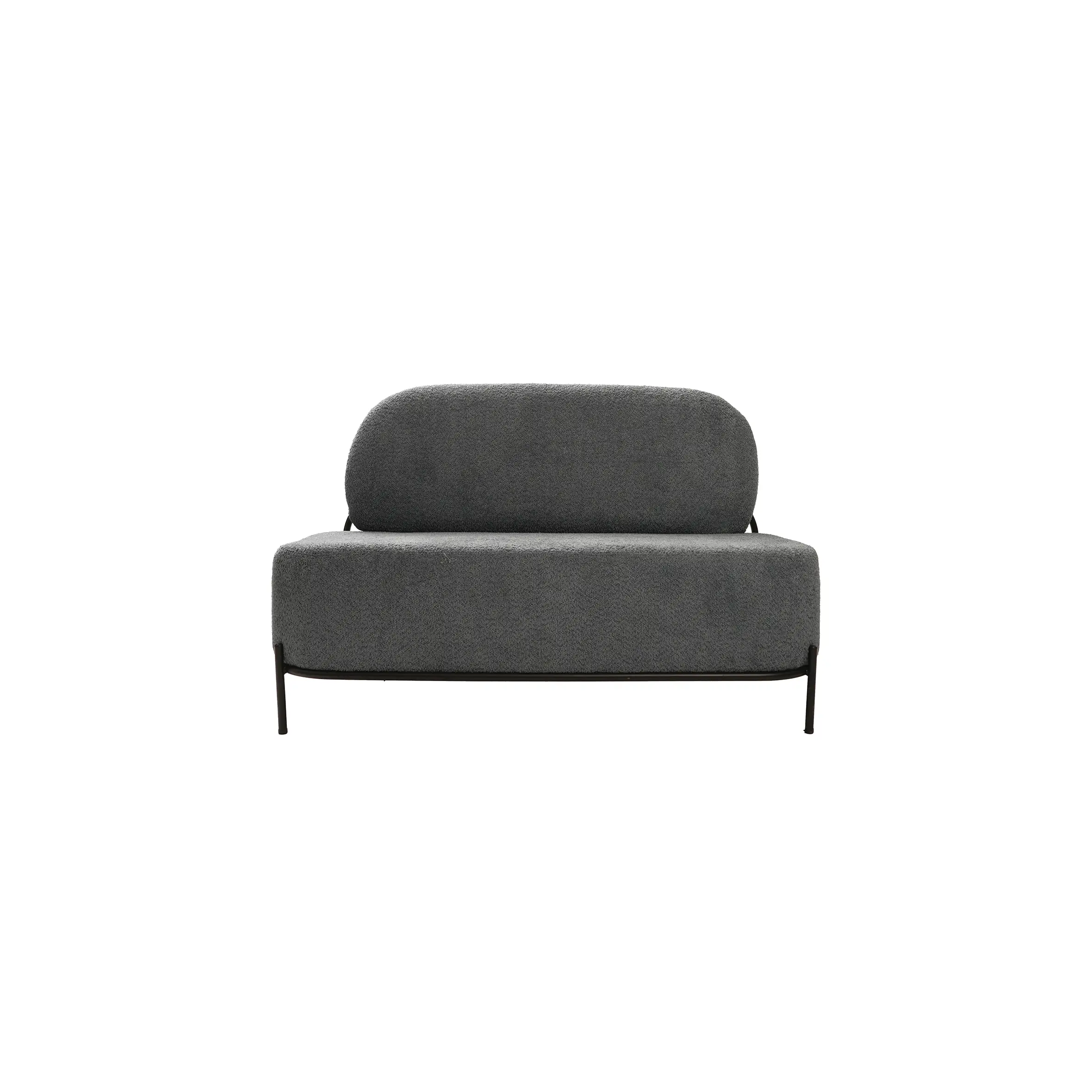 Modern office interior with dark walls and light wood floor. Features a sleek reception desk, gray couch, round marble-topped table, and minimal lighting.