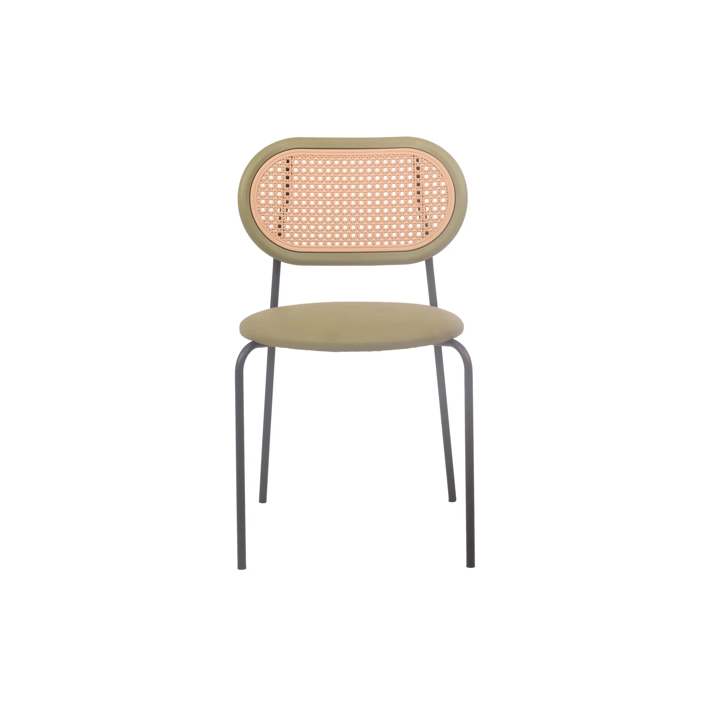 Modern kitchen with wooden accents, featuring a wicker chair, pendant lights, plants, and a coffee station on a sleek counter. Cozy, minimalist vibe.