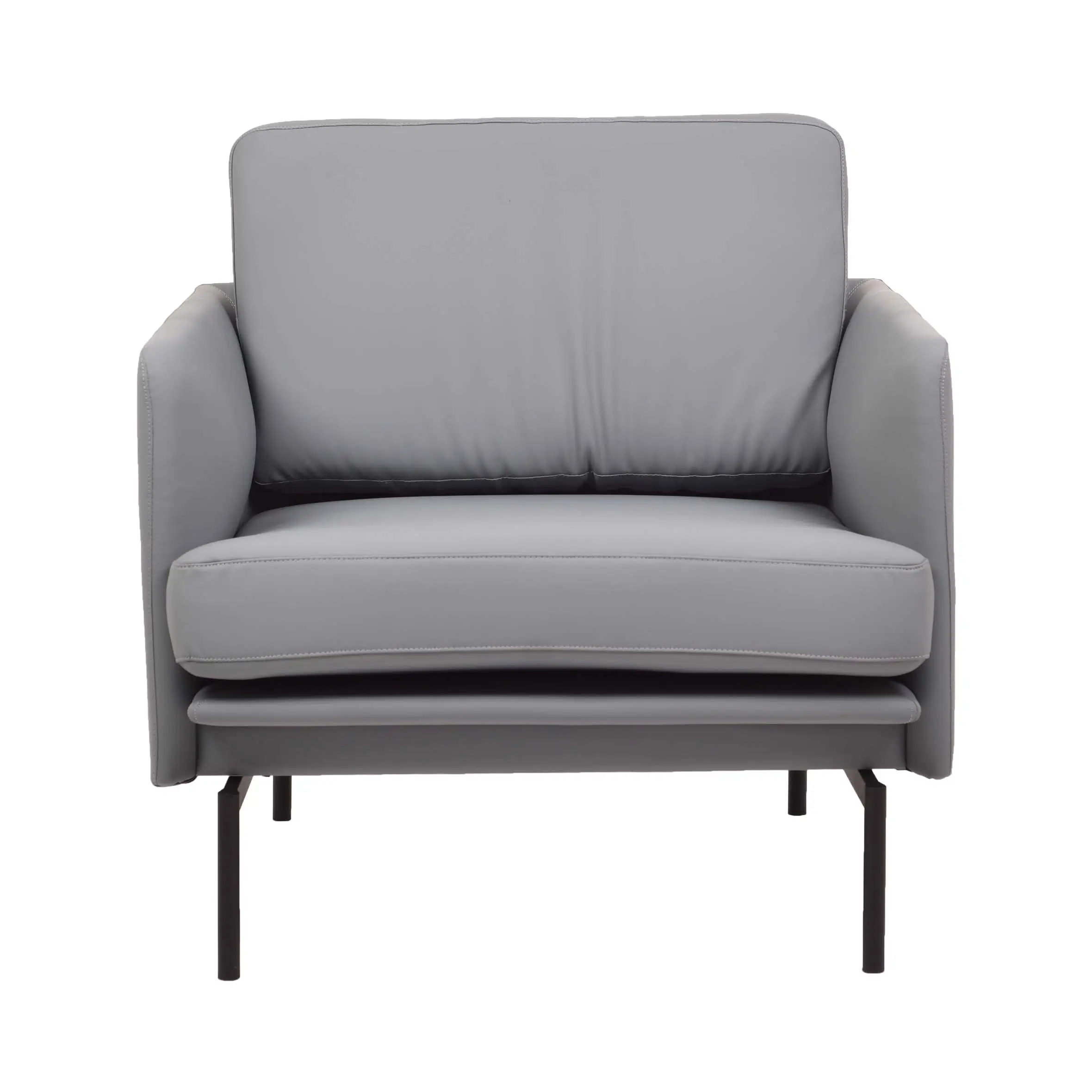 A modern office space featuring a gray armchair against a white wall, wooden paneling, and potted plants. The scene conveys a calm, minimalist vibe.