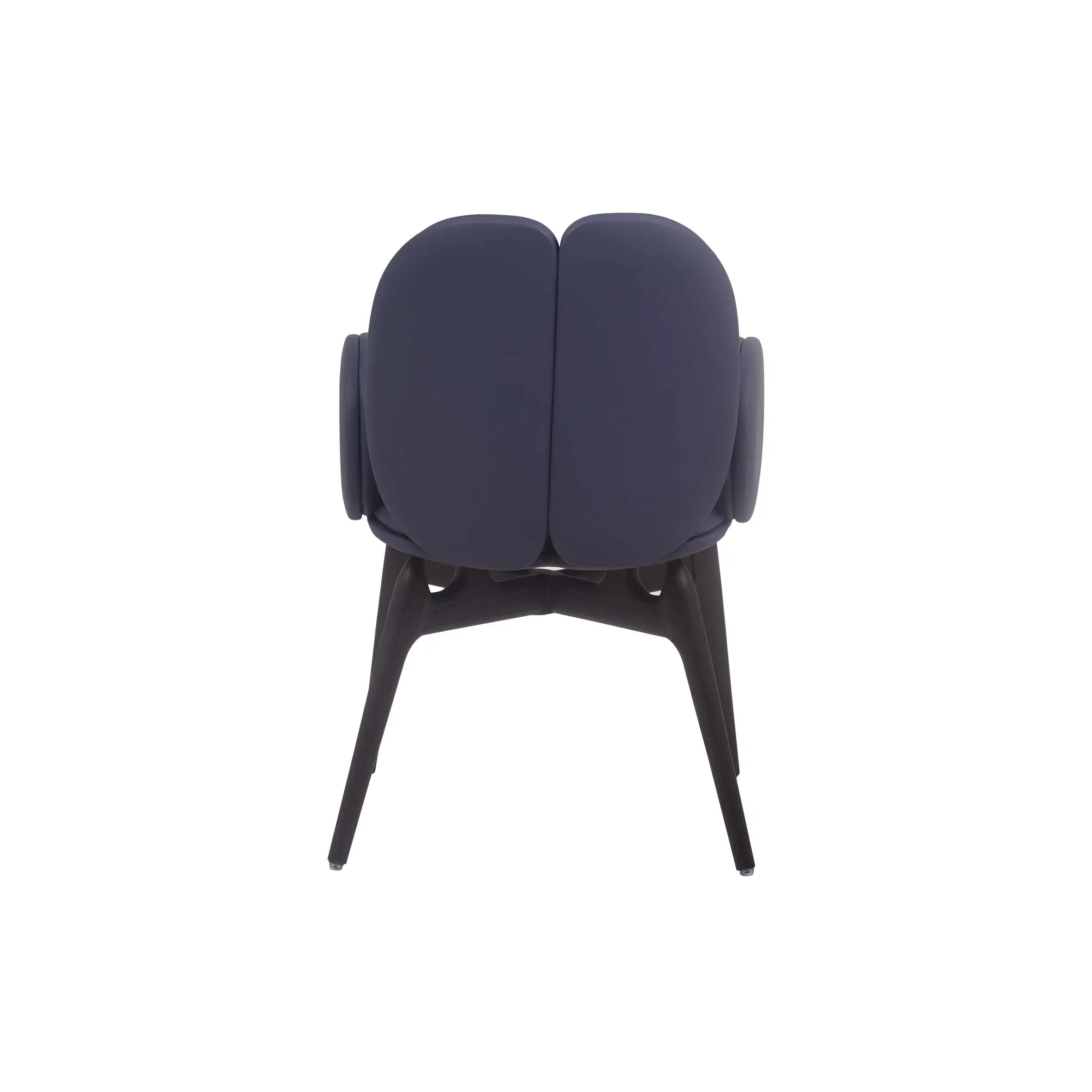 Modern office space with blue chairs, abstract wall art, and large windows. Potted plants and sleek design create a fresh, inviting atmosphere.