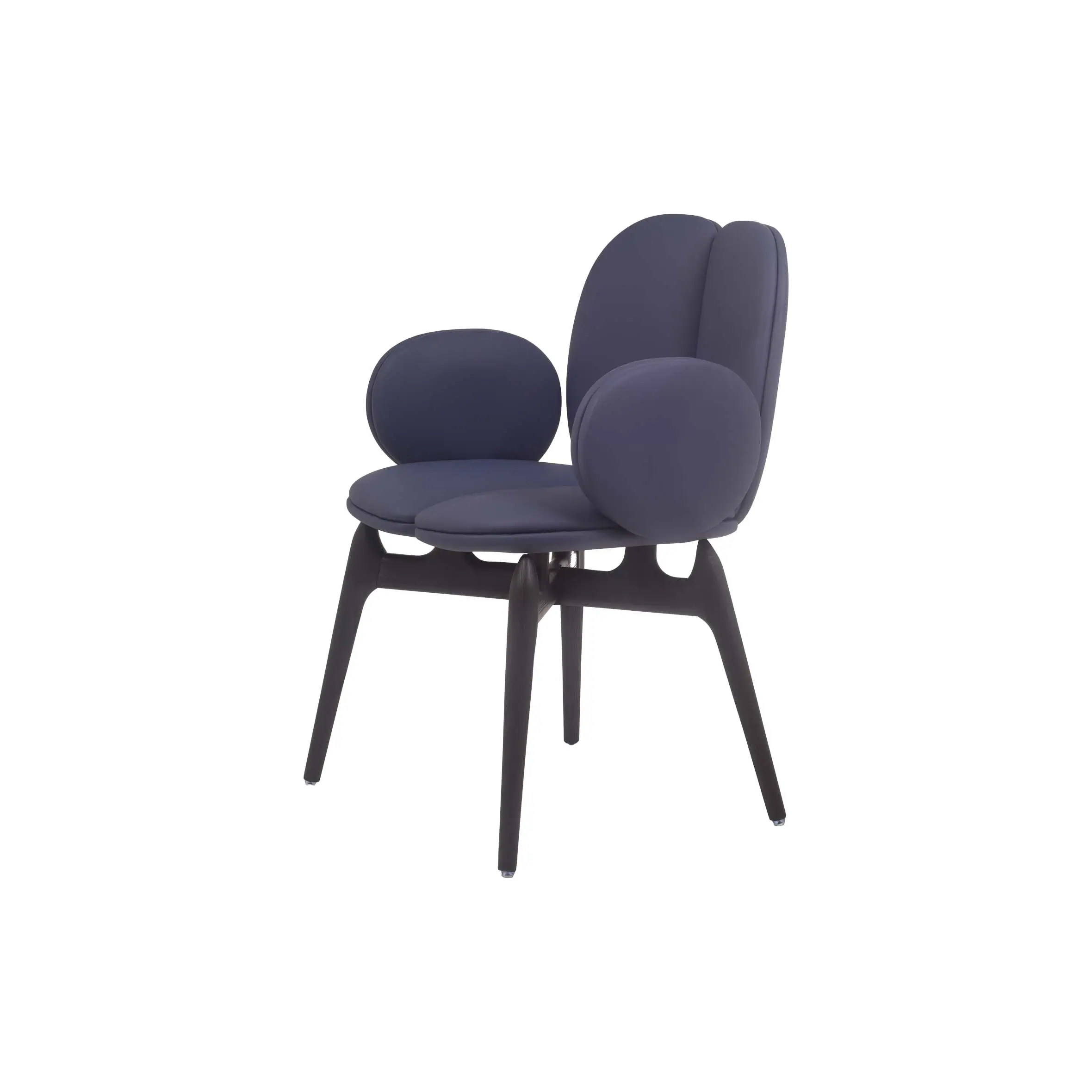 Modern office space with blue chairs, abstract wall art, and large windows. Potted plants and sleek design create a fresh, inviting atmosphere.