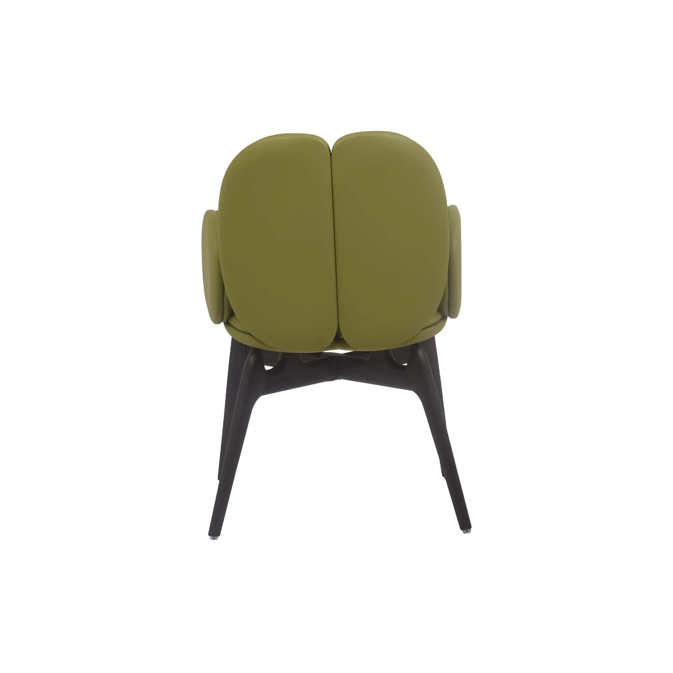 Modern office lounge with green chairs and sofas, large windows, and plants. The bright, open space conveys a calm, inviting atmosphere.