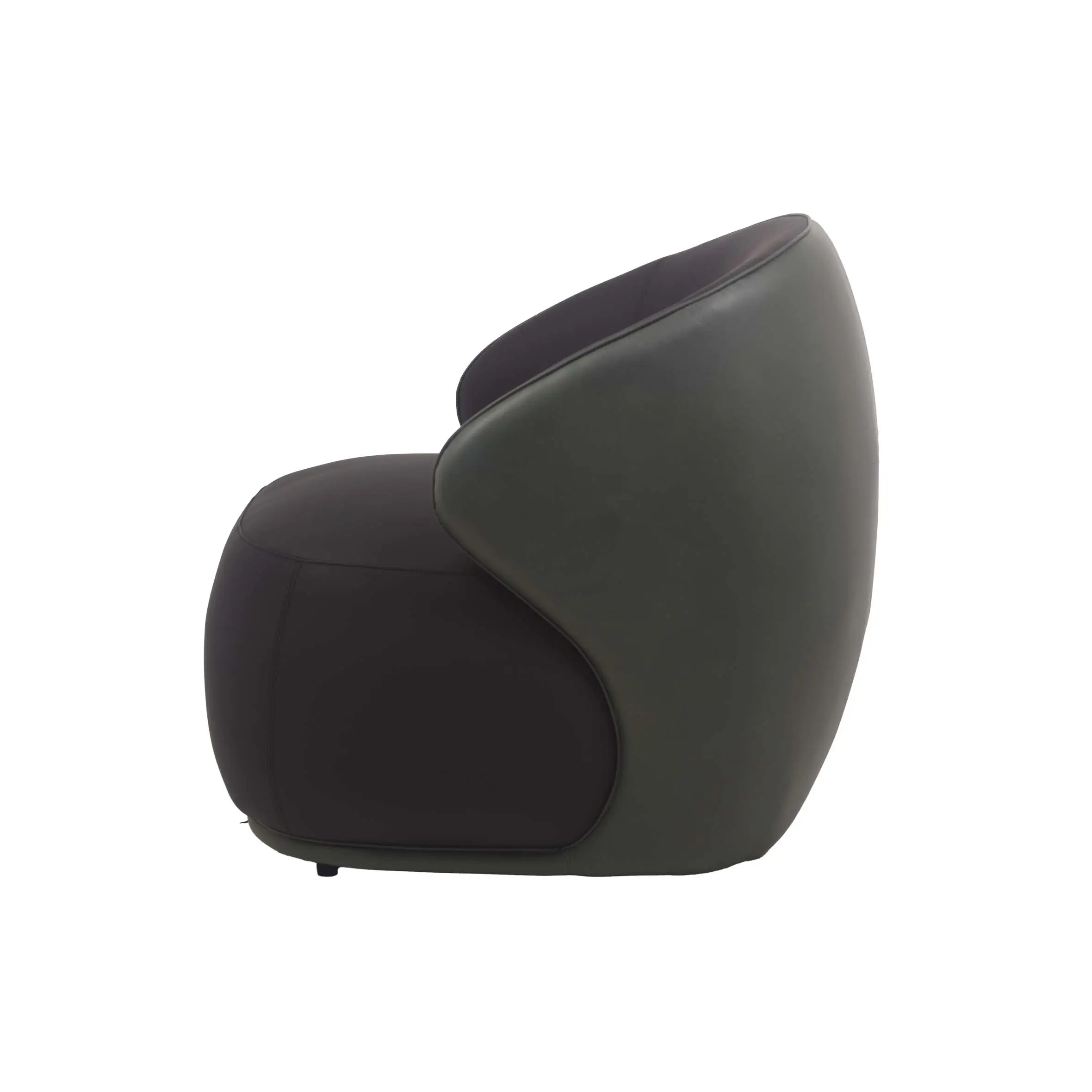 Modern interior featuring a sleek dark grey chair, a green abstract painting, copper pendant light, potted plants, and a glossy floor exuding elegance.