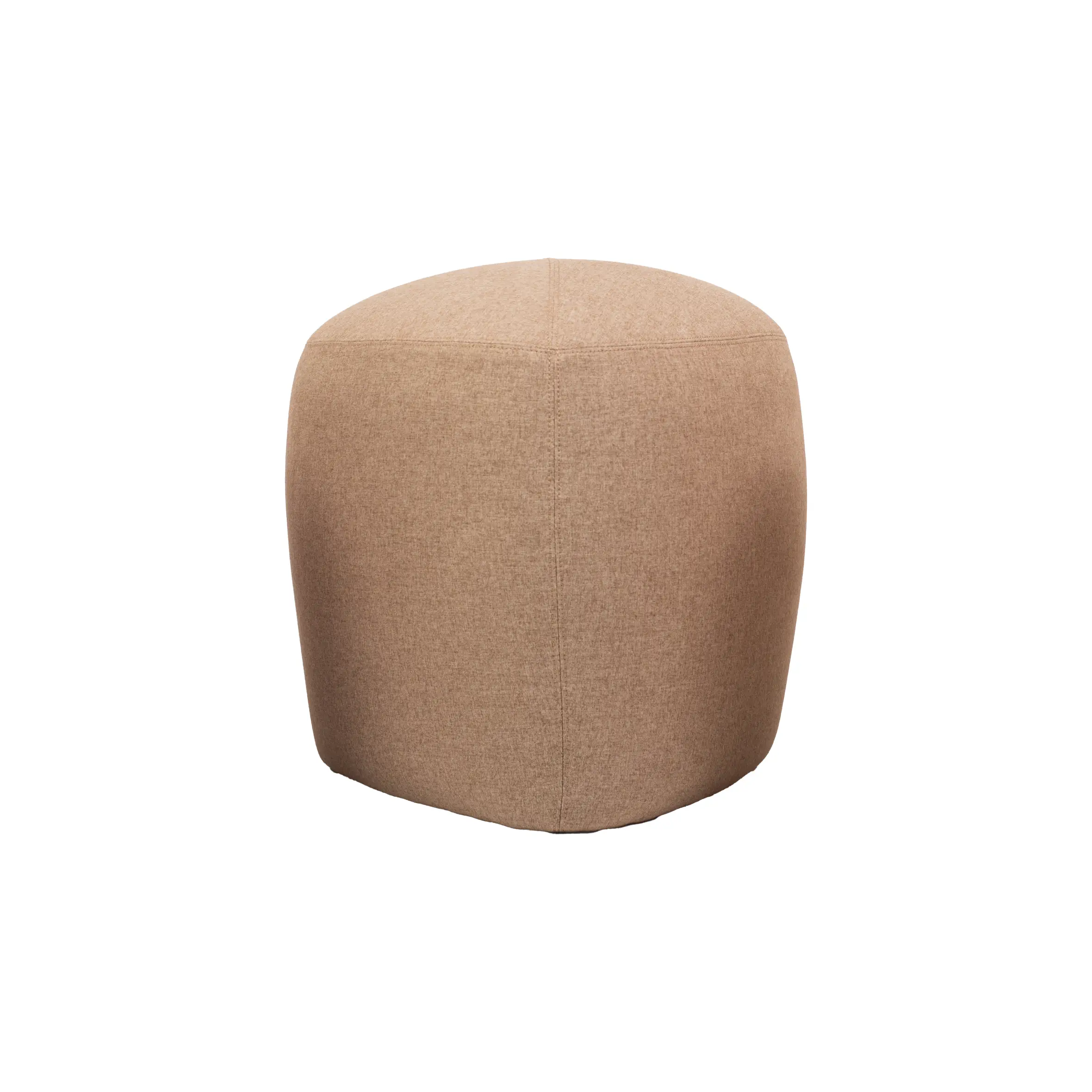 A beige, teardrop-shaped ottoman with soft fabric texture. It has clean lines and a minimalist design, conveying a modern and cozy feel.