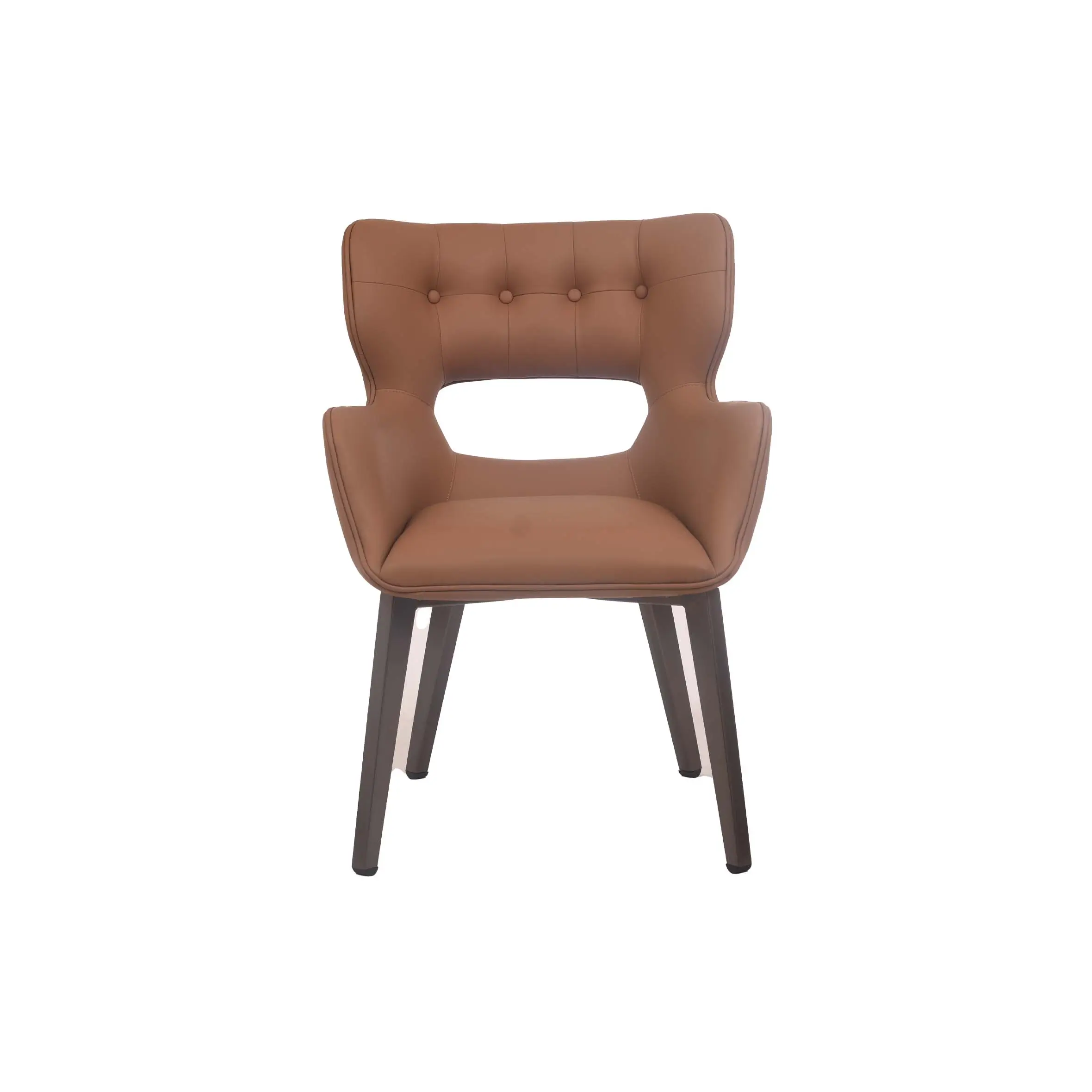 Modern office with large windows, natural light, sleek wooden table, and beige chairs. The atmosphere is calm and professional.