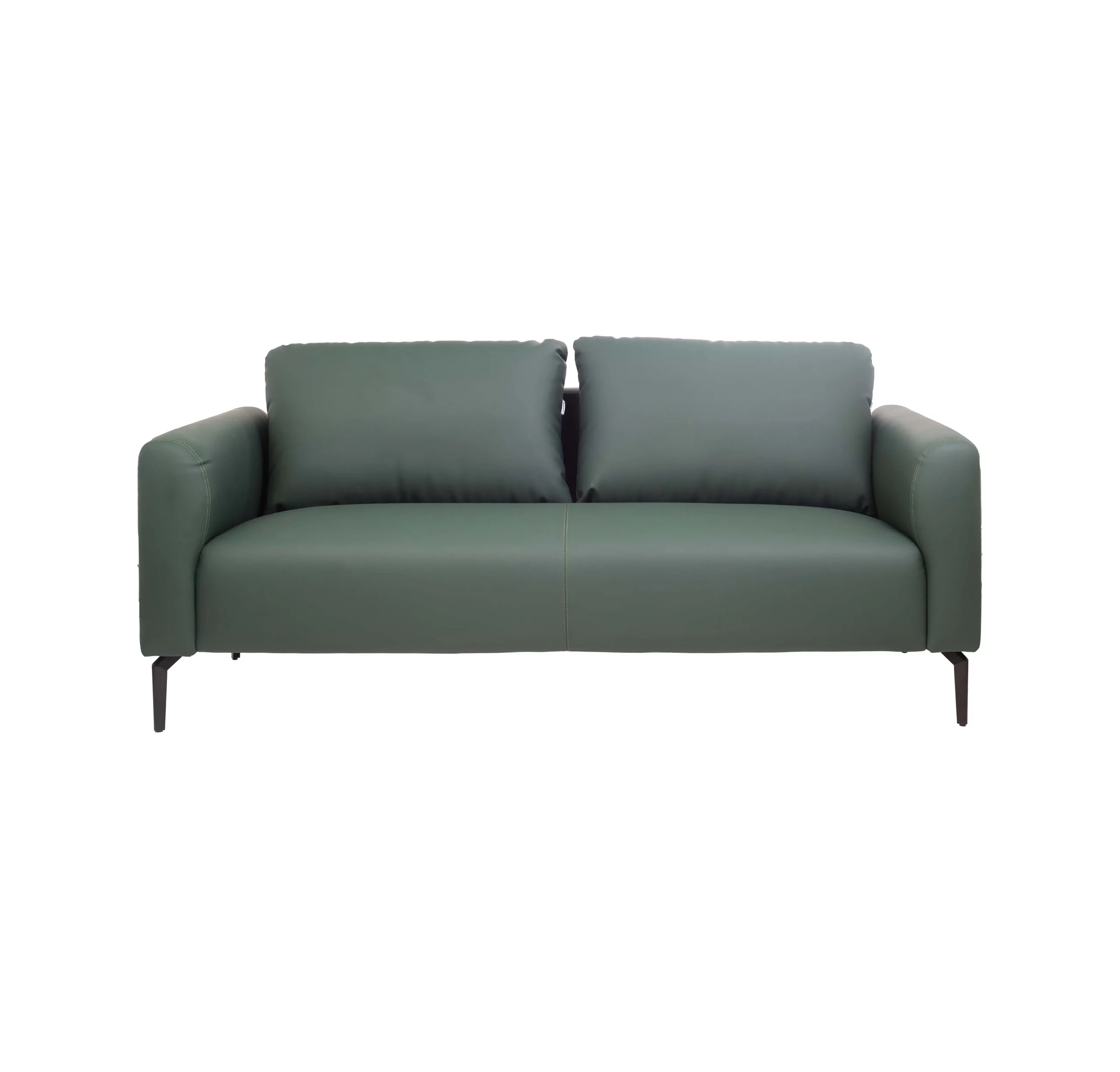 Elegant green sofa on white rug, set against modern decor with abstract black and gold artwork. Wooden floor and plants add warmth and style.