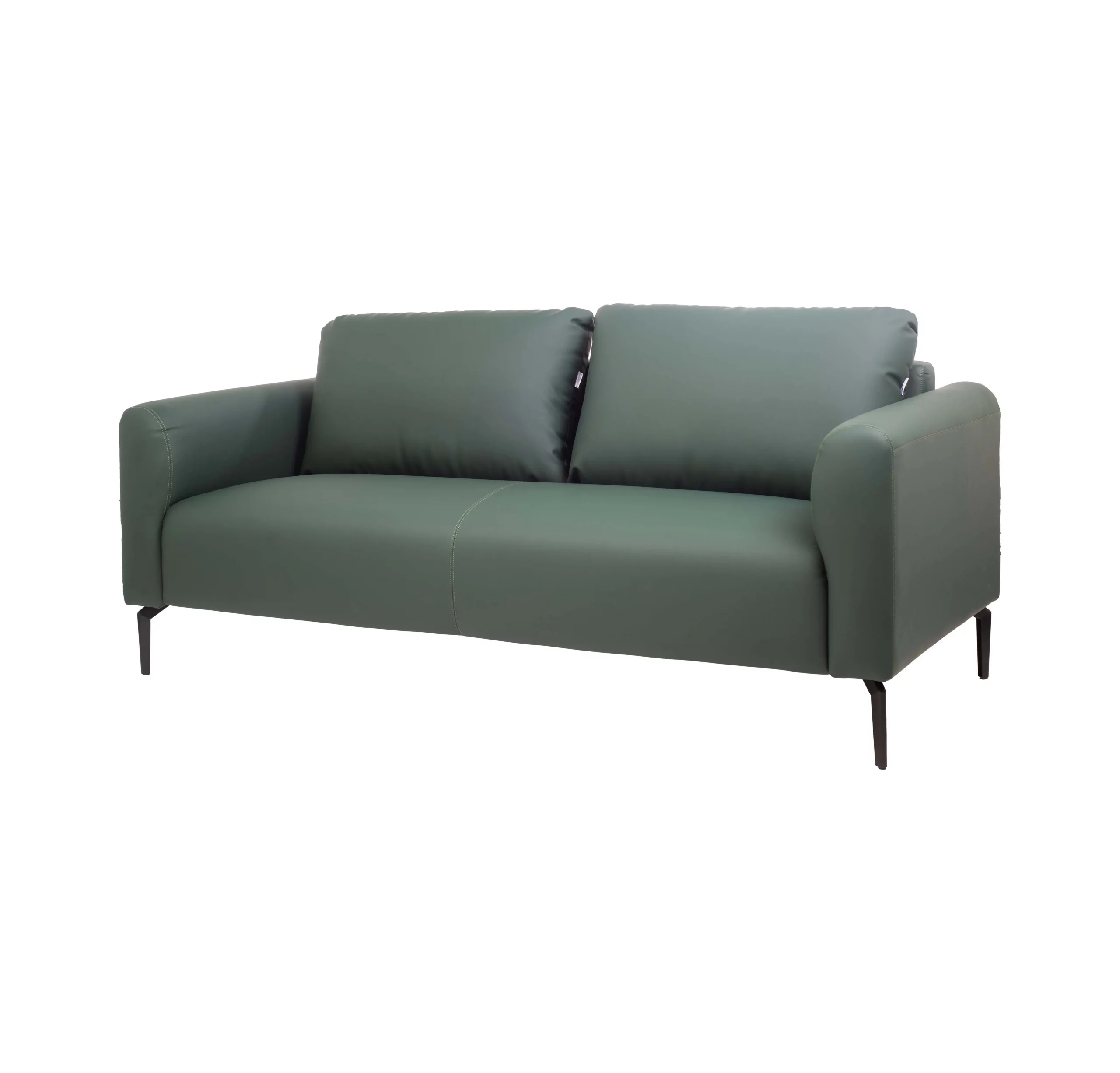 Elegant green sofa on white rug, set against modern decor with abstract black and gold artwork. Wooden floor and plants add warmth and style.