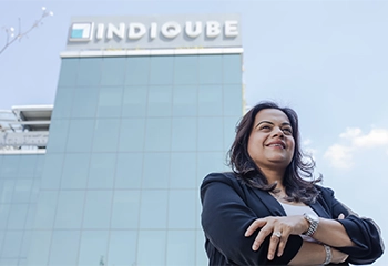 Meghna Agarwal, Co-founder of IndiQube, delivering insights on shaping India's workspace infrastructure.